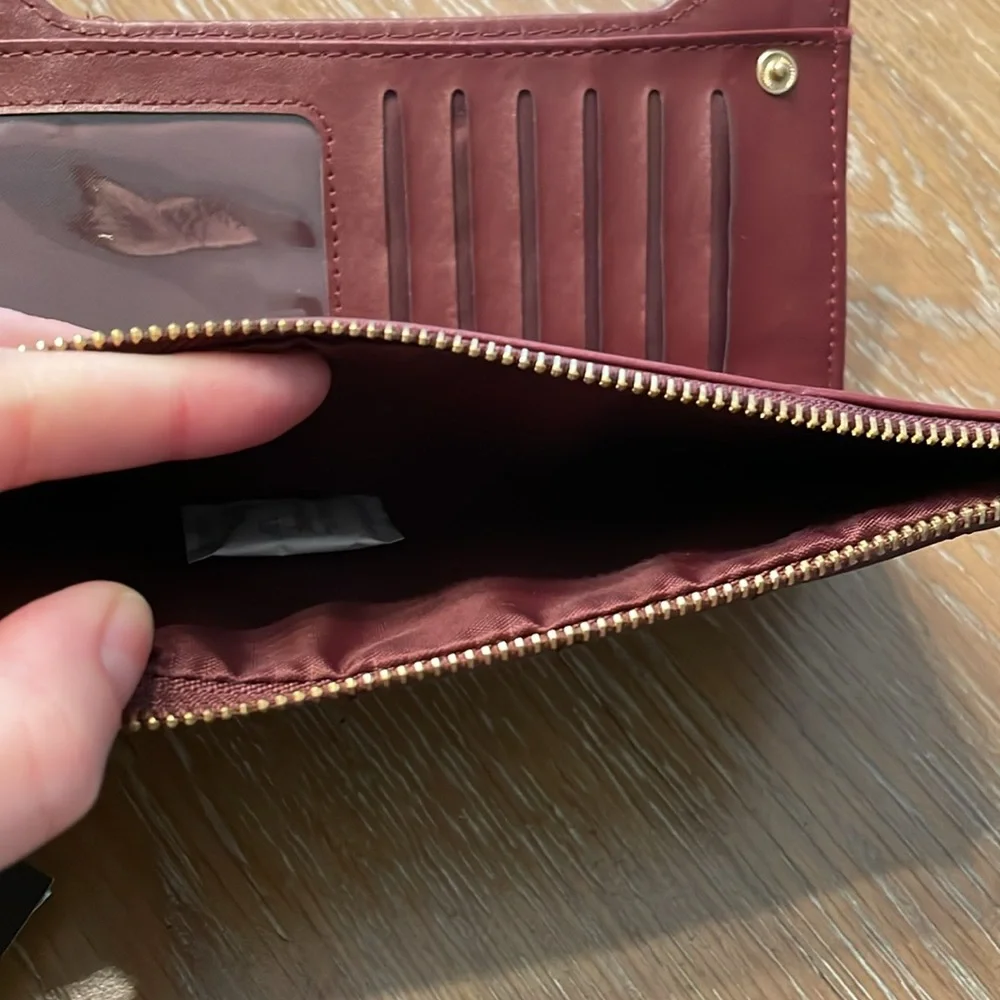 NWT Badgley Mischka long snap wallet with zip money pouch, plum or wine BM-4172 - Picture 8 of 10